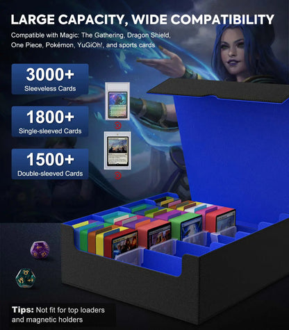 MoKo Trading Card Storage Box 3800+ MTG Deck Box with 24 Colorful Dividers & 5 Card Supporters 5 Row Commander Card Deck Box