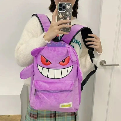 Gengar Plush Backpack  Anime Pokemon School Bag Large Capacity Soft Stuffed Animal Shoulder Bag for Boys Girls Birthday Gift