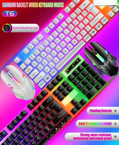 Colorful LED Backlit USB Keyboard and Mouse Combo, Comfortable Grip, Durable and Wear-Resistant. Suitable for Business, Office,