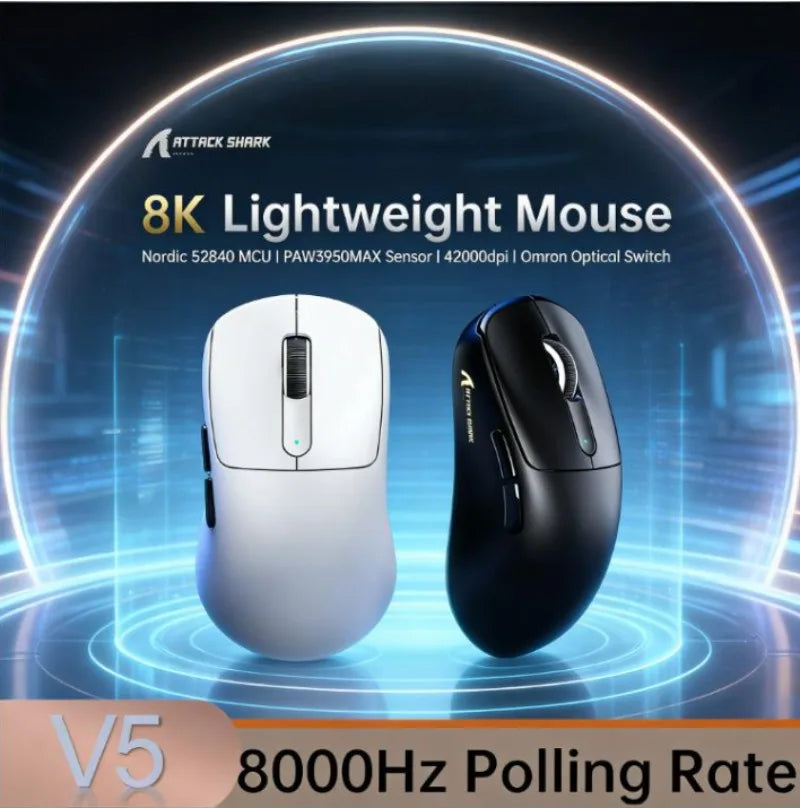 ATTACK SHARK V5 Wireless Gaming Mouse 3-Mode Ultra-Lightweight PAW3950MAX 8KHz Polling Rate For PC Gamer Accessories Gift