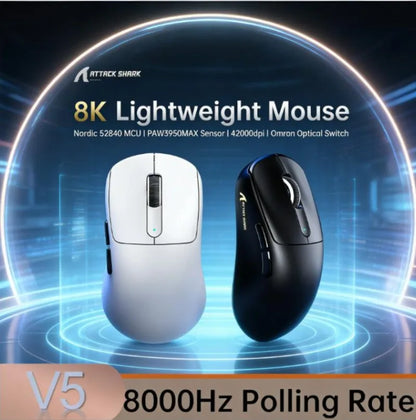 ATTACK SHARK V5 Wireless Gaming Mouse 3-Mode Ultra-Lightweight PAW3950MAX 8KHz Polling Rate For PC Gamer Accessories Gift