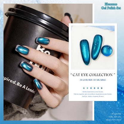 Cat Eye Gel Nail Polish 36 Colors Glacier & Island Blue Trendy Super Bright Glass Bead High Shine Long Lasting Soak Off UV LED