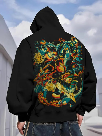 2025 Pikachu Ash 1995 Printed Oversized 4xl Pok É Mon Men's and Women's Autumn and Winter Fleece Y2K Halloween Hooded Sweatshirt