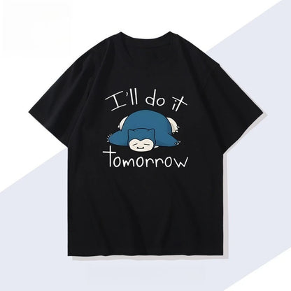Men's New  Pokémon Handheld Game Snorlax T-shirt Summer New Men's and Women's Japanese  Trend Loose Casual Short-sleeved Top