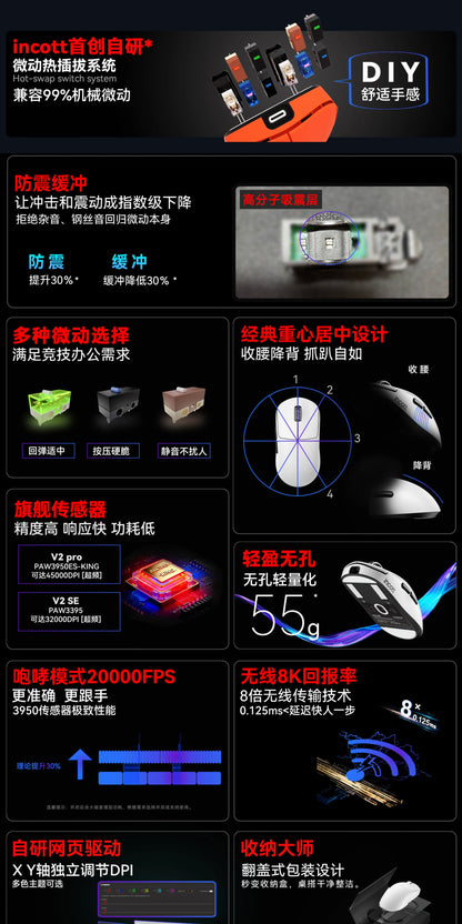 Incott G23 Pro Mouse V2 Se/pro Hot Swap Wireless 8k Mice Ergonomics E-sports Games Mouse Customized Pc Accessories Gifts