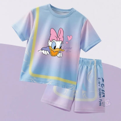 Summer Girls Casial Outfits Breathable Kids Running Shorts Sets Children's O Neck T Shirt Shorts Two Piece Outdoor Sport Clothes