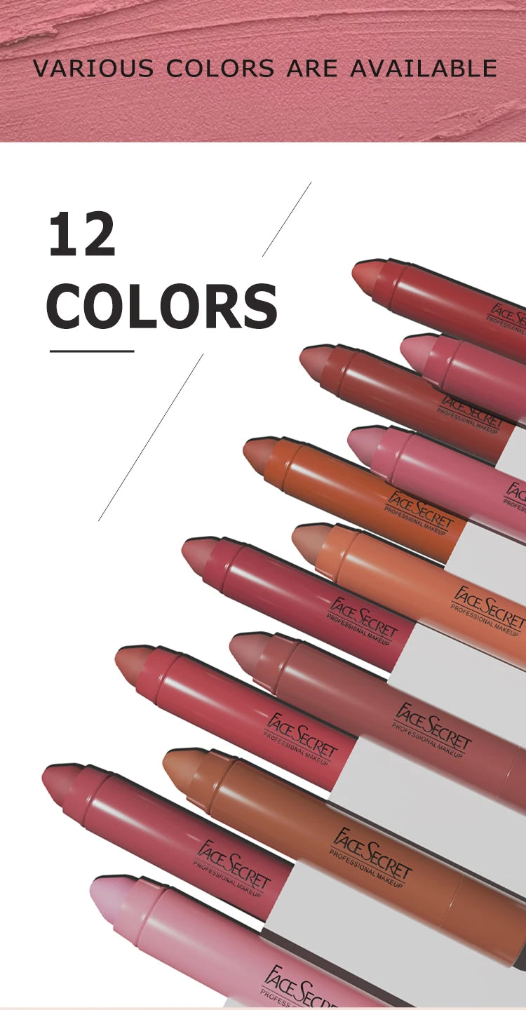12-Color Matte Lip Pencil Set.