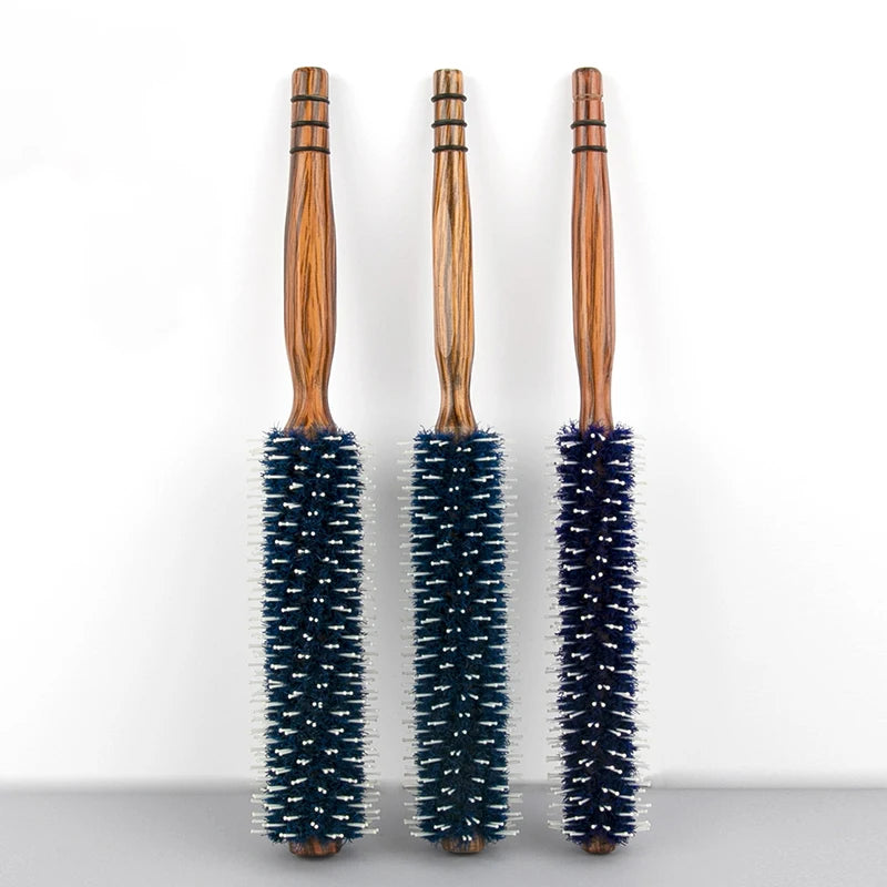 Wood Handle Round Rolling Brush Boar Bristle Nylon Hair Comb Anti Static Brush Straight Twill Hair Comb Hairdressing Tool