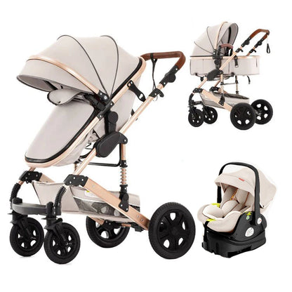 Infant Car Seat Combo Stroller Travel System for Newborn with Isofix Base,Baby Carriage 3in1 Reversible Stroller suit Toddler