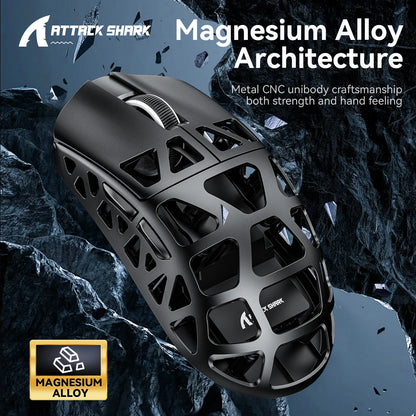 ATTACK SHARK R3 Gaming Mouse Magnesium Alloy Honeycomb,Ultra-Lightweight 8K Hz, PAW3395 Sensor, 26000 DPI, Ergonomic Shel