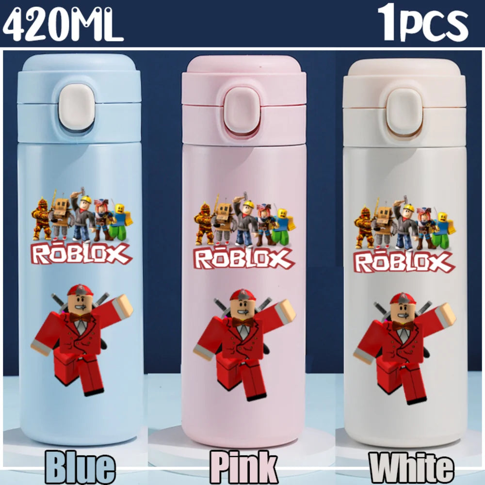 Roblox Anime Water Bottle DynaBlocks 304 Stainless Steel Thermos Cup 420ML Gourde Game Straight Drinking Cup Holiday Gifts