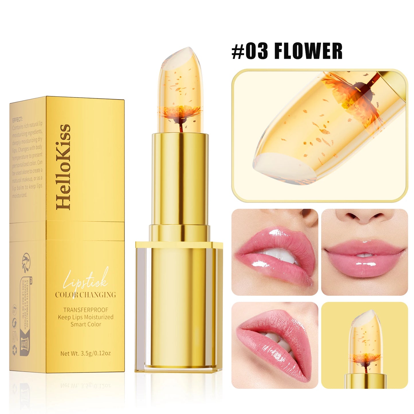 Temperature Color Changing Women Flower Lipstick Transparent Waterproof Moisturizing Crystal Jelly Pearlescent Lip Balm Cosmetic