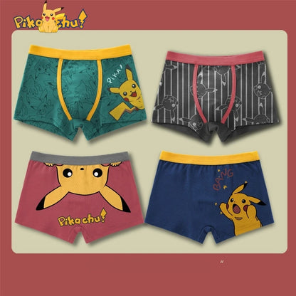 4-Piece Set Pikachu Boys' Underwear Pure Cotton Children'S Flat Corner Pants Summer Thin Spring Cartoon Cute Shorts