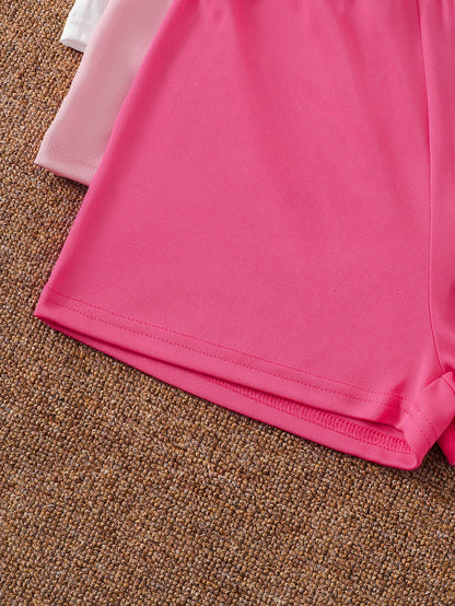 Girls' Essential 3-Pack 2-Piece Outfits: Solid Color Tee & Shorts Summer Loungewear Set