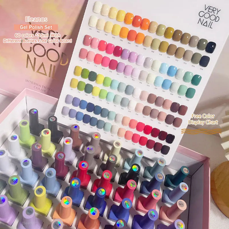 Eleanos 60 Colors Gel Polish Set Very Good Nail Gel Kit With Different Bottle For Nail Art Whole Set Nail Gel Polish Learner Kit