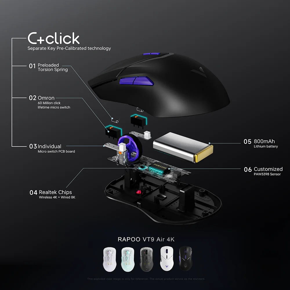 Rapoo VT9PRO 4K Wireless Gaming Mouse Superlight 26000DPI 4KHz Polling Rate 0.25ms Response Time 180H BatteryLife PAW3398
