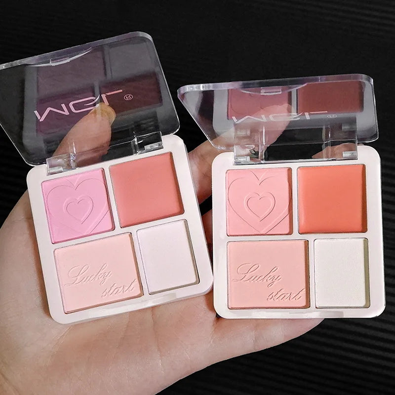 4 Color Pink Peach Blush Powder Cream Palette Highlighter Matte Expanding Color Brightening Face Blusher Rouge Makeup Cheek Tint