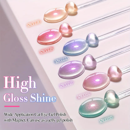Cat Eye Gel Nail Polish Set - 6 Colors 0.26oz Summer Chameleon Cat Eye Green Purple Mermaid Gel with Magnet Soak