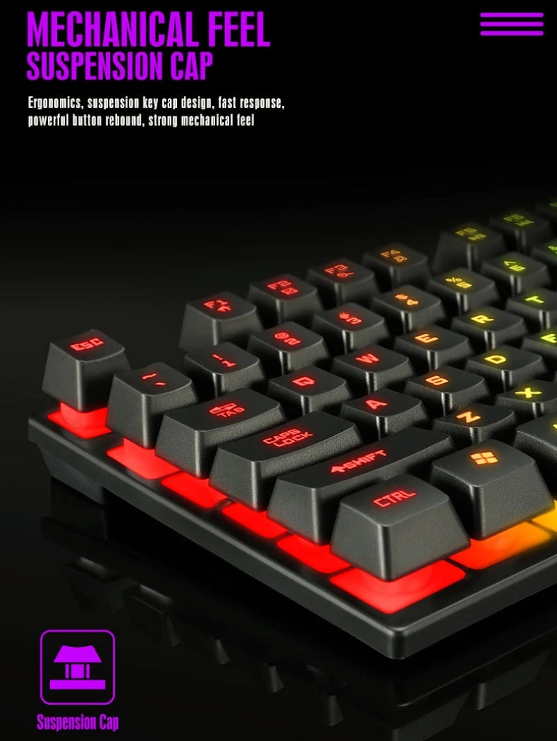 T-WOLF 4-in-1 Ultimate Gaming Combo: RGB Keyboard, Mouse, Headset & Pad
