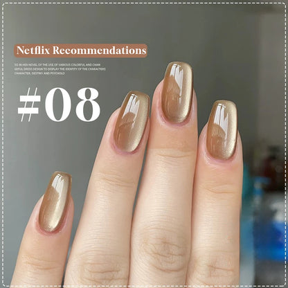 MIANEL 12ML Glass Bead Cat Eye Gel Nail Polish Flash White Spar Nude Color Magnetic Nail Polish White Nails Summer Nails 1-12pcs