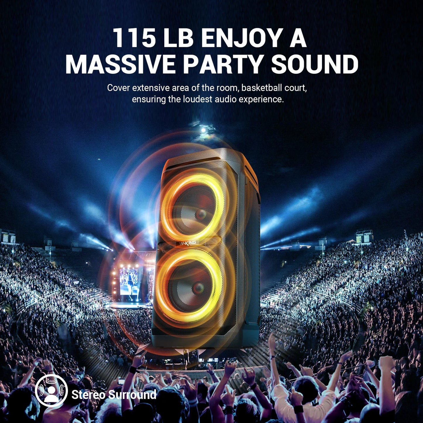 W-KING 100W RMS Bluetooth Speakers, IPX6 Waterproof, V5.3 Portable Party Boombox Wireless Deep Bass/115dB Loud Massive Sound