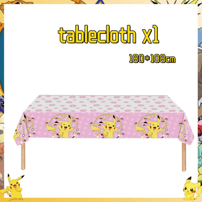 Pink Pokemon Birthday Party Decoration Disposable Tableware Set Pikachu Tablecloth Cup Plate Baby Shower Kids Diy Party Supplies