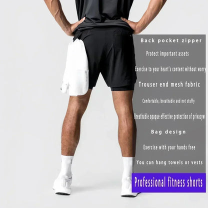 Pokémon Animation Derivatives Men's Fake Two Shorts Streetwear Pikachu Print GYM Sports Men's 2025 Summer Fashion Street Shorts