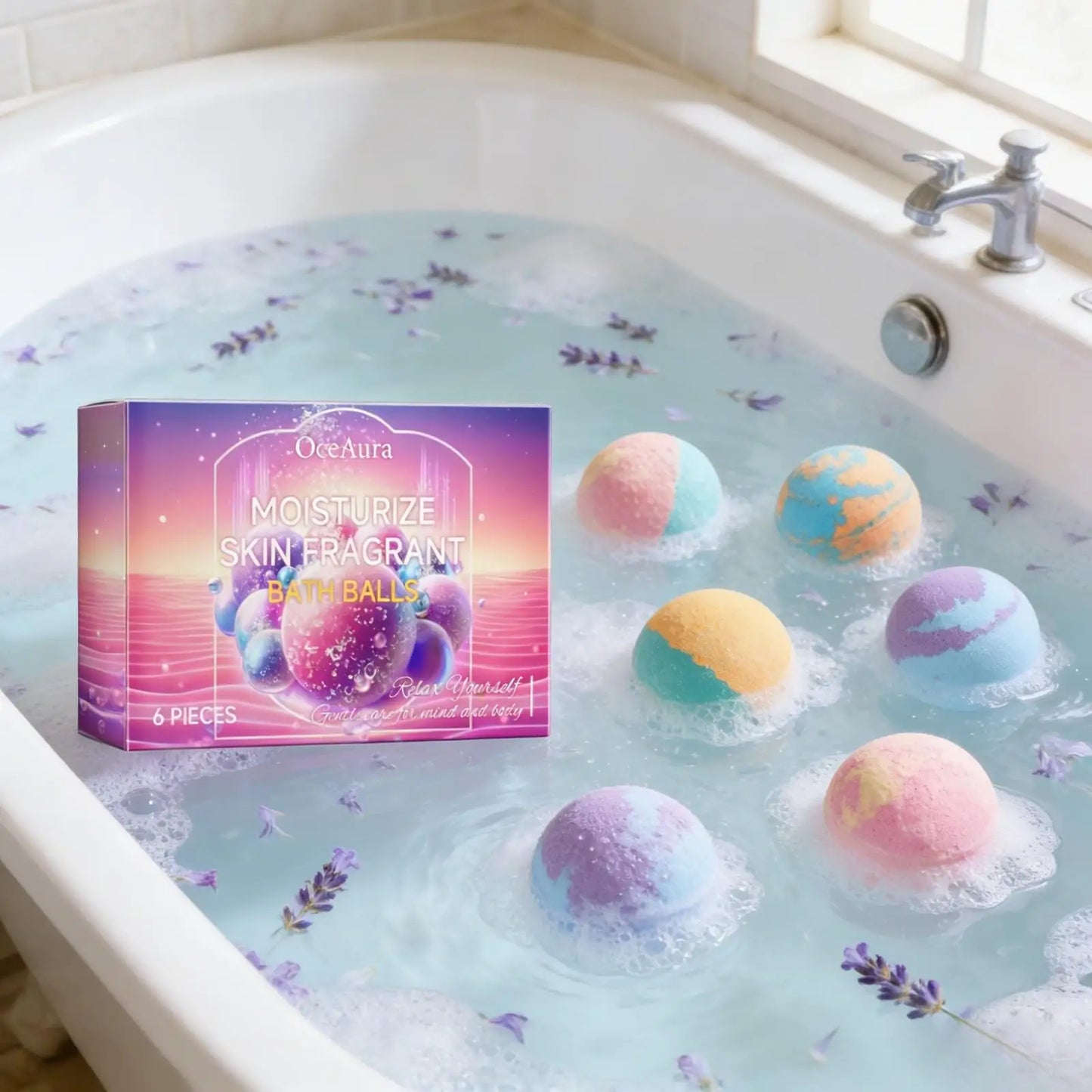 OceAura Bath Bubble Balls for Women Soft Smooth Clean Body Care Moisturizing Skin Elasticity Enhancement Shower Gift Set 6pcs