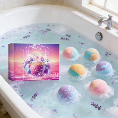 OceAura Bath Bubble Balls for Women Soft Smooth Clean Body Care Moisturizing Skin Elasticity Enhancement Shower Gift Set 6pcs