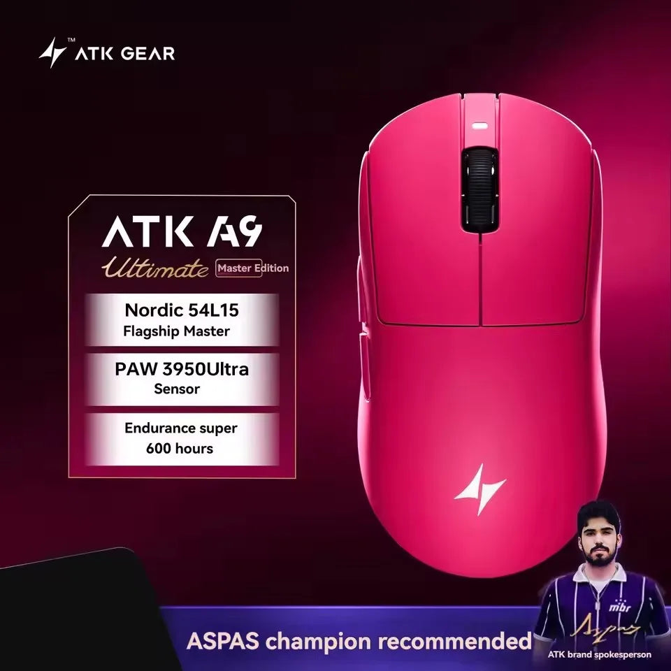 ATK A9 Air Ultimate Wireless Gaming Mouse Tri-Model Dual 8KHz PAW3950UItra 800mAh 42000DPI 750IPS Lightweight Ergonomic E-sports