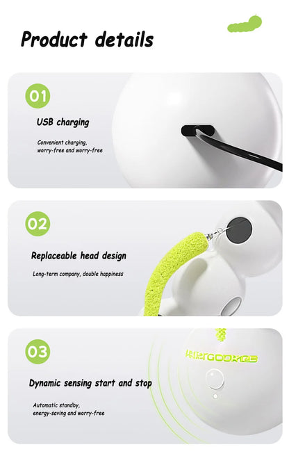 Caterpillar Interactive Cat Toy Motion Activated Wack A Worm Post Toy Rechargeable Automatic Teasing Cat Toy with Tail for Cats