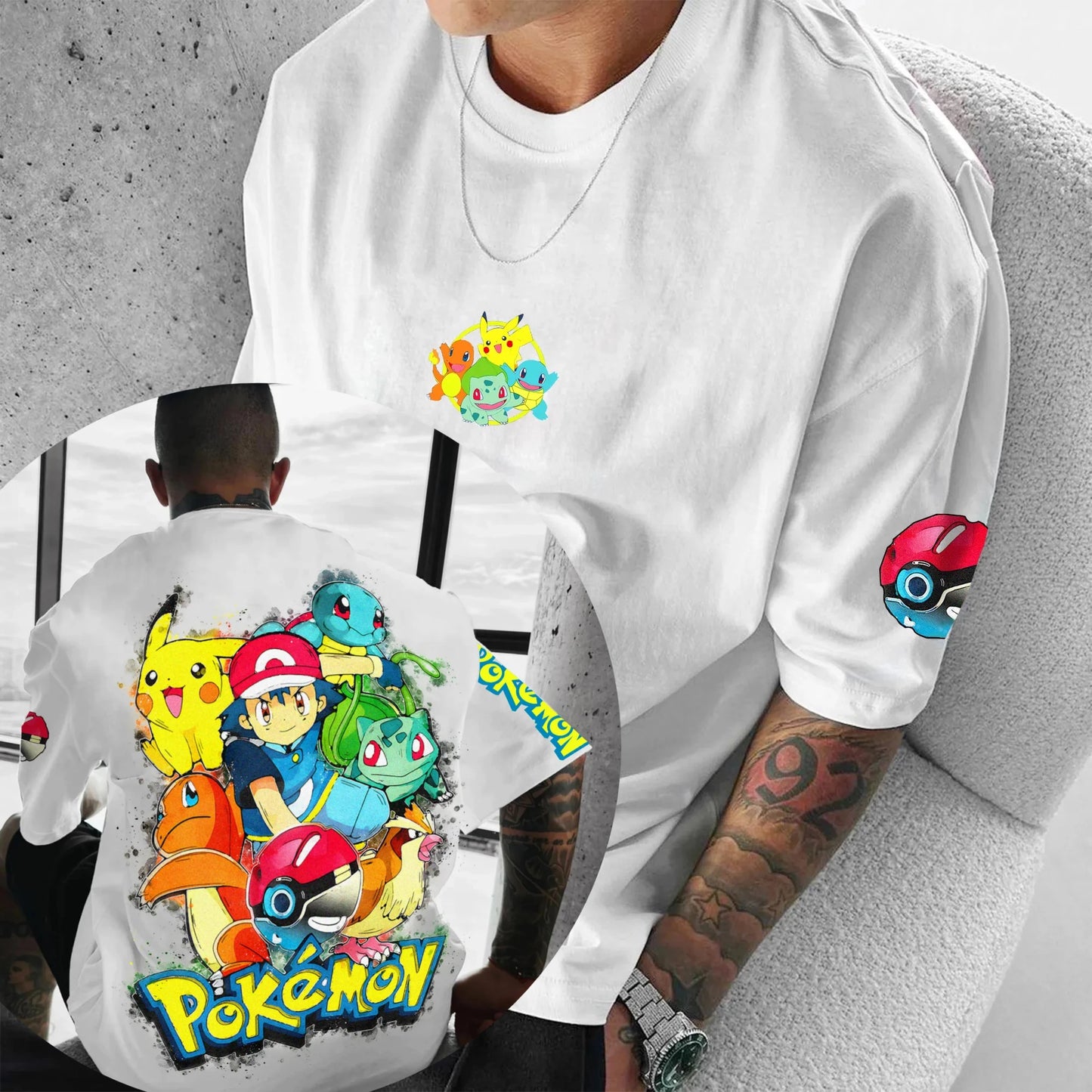 Pokémon Animation Derivatives Ash Ketchum Pikachu Printing T-shirt Men's Women's 2025 Summer Loose Cotton Street Trend Brand Top