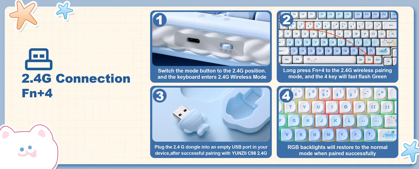 YUNZII C98 Wireless Mechanical Keyboard, 99-Key Hot Swap Gasket Keyboard with Numpad, Custom RGB Backlight,Cute Keeb for Win/Mac