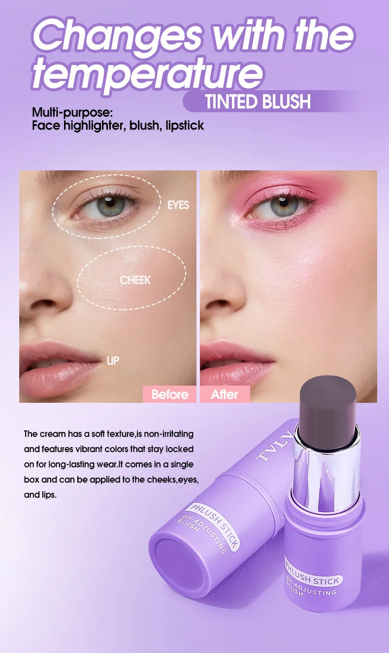 Colorchanging Blush and Lip Balm Dual Applicator Stick Keeps Makeup in Place, Provides Natural Temperature-changing Blush Effect
