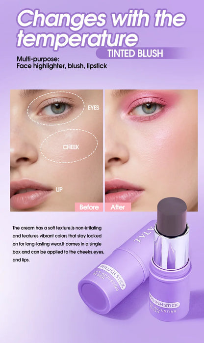 Colorchanging Blush and Lip Balm Dual Applicator Stick Keeps Makeup in Place, Provides Natural Temperature-changing Blush Effect