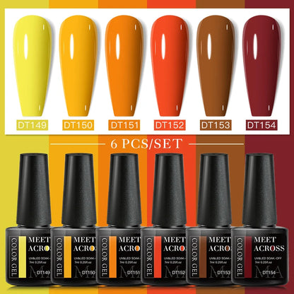 6Pcs Autumn Brown Color Gel Nail Polish Set Semi Permanent Varnishes Nail Art Design Hybrid Soak Off UV LED Gel Manicure Kit