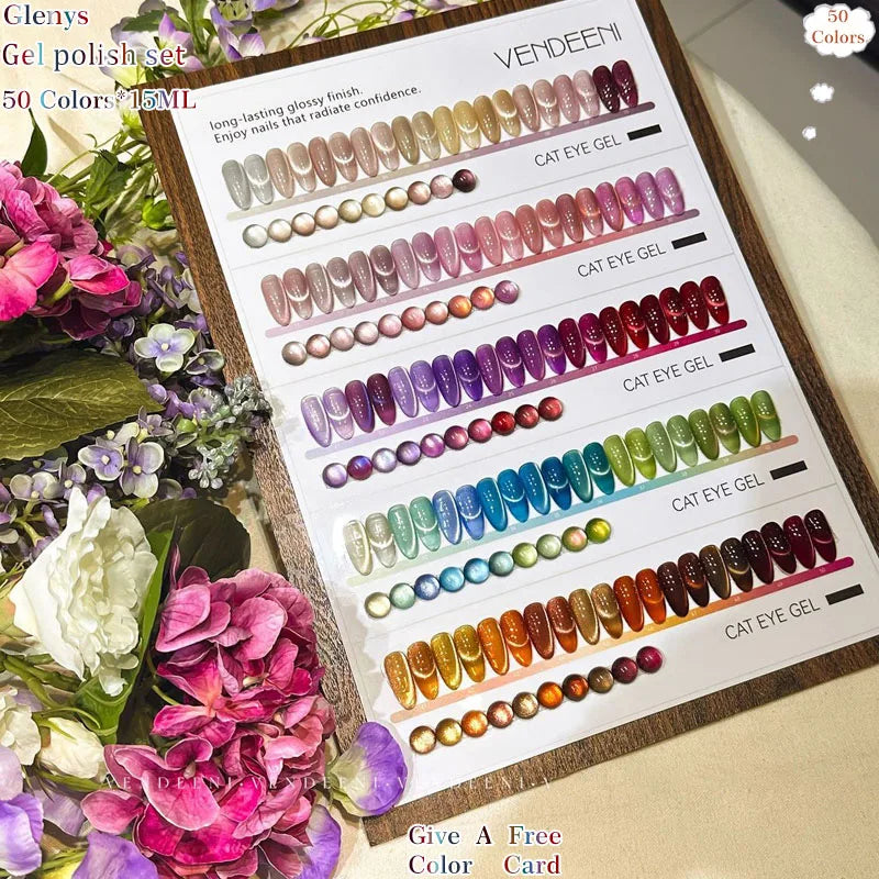 Glenys 50 color cat's eye nail polish glue All net popular advanced immersion gel UV LED nail salon art varnish set