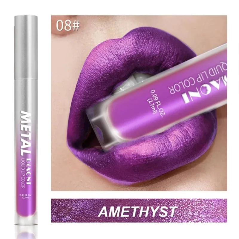 12 Colors Glitter Metallic Liquid Lipstick Pearlescent Waterproof Shiny Lip Gloss Non-stick Cup Long Lasting Shimmer Lips Makeup