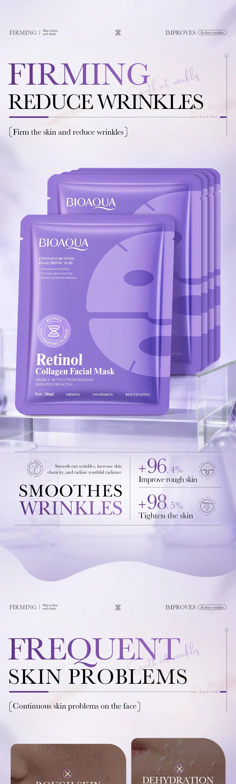 BIOAQUA Retinol & Collagen Anti-Wrinkle Mask Set: 5-Piece Rejuvenating Treatment