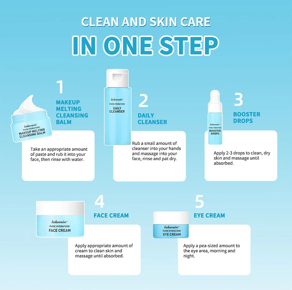 lakerain Pure Hydration! Travel Skin Care Set: 5-Piece Mini Essentials Kit