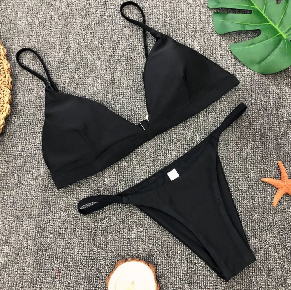 Bikini 2025 New Women's Split Solid Color Adjustable Size Swimsuit