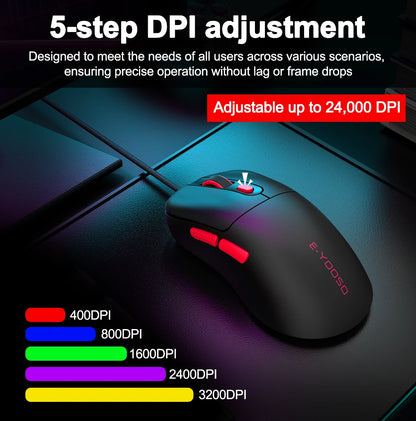 E-YOOSO X-51 USB Wired Gaming Mouse 24000 DPI 6 buttons programmable game Optical mice for Computer PC Laptop