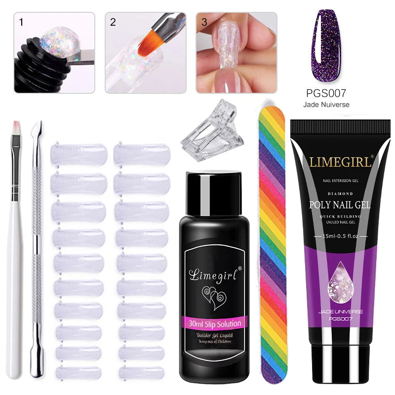 LIMEGIRL Set Poly Nail Gel for Extension Gel Set Manicure Acryl Gel Varnish Set 15ML Acrylic Liquid Nail Art Nail Kit UV Gel Kit