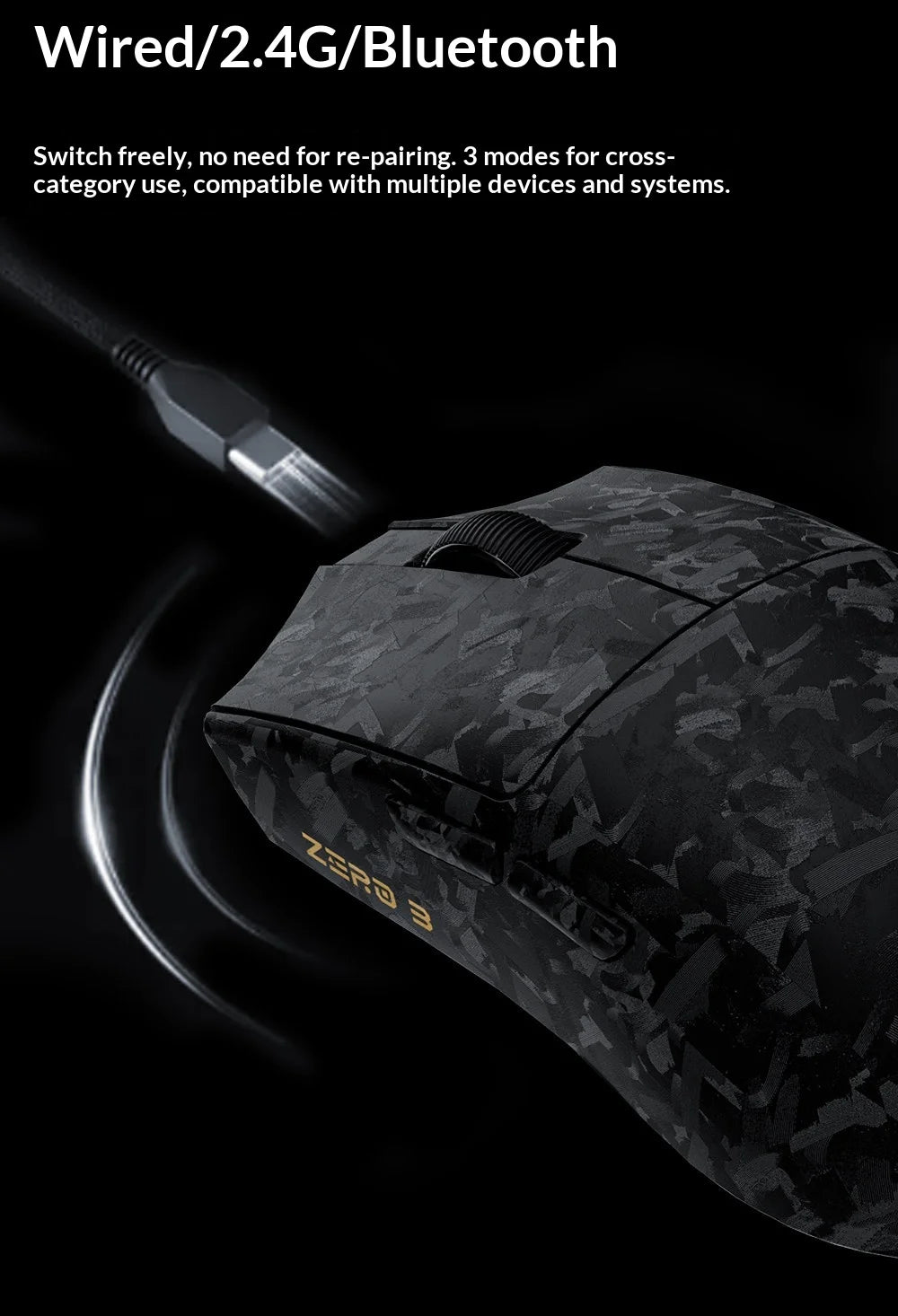 XINMENG ZERO 3 Gaming Mouse PAW3311/PAW3395/PAW3950 E-sport Sensor 1K/8K Polling Rate Carbon Fiber Case 500mAh Battery Wireless