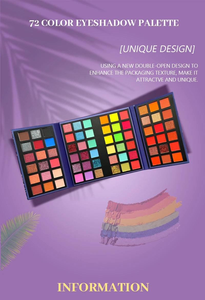 72 Colors Glitter Eyeshadow Palette Matte Waterproof Long Lasting Pressed Powder Cosmetics Kit Fashion Women Eye MakeUp Pallet