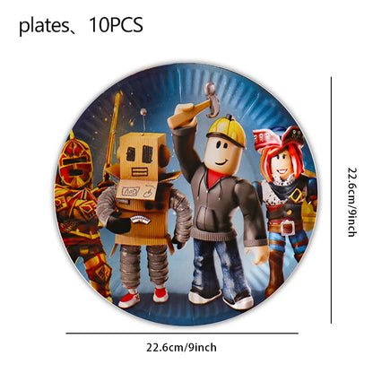 Roblox Boy Kids Set Birthday Party Decorations Tableware Tablecloth Cup Plate Napkin Bags Baby Shower Roblox Party Favor Kits