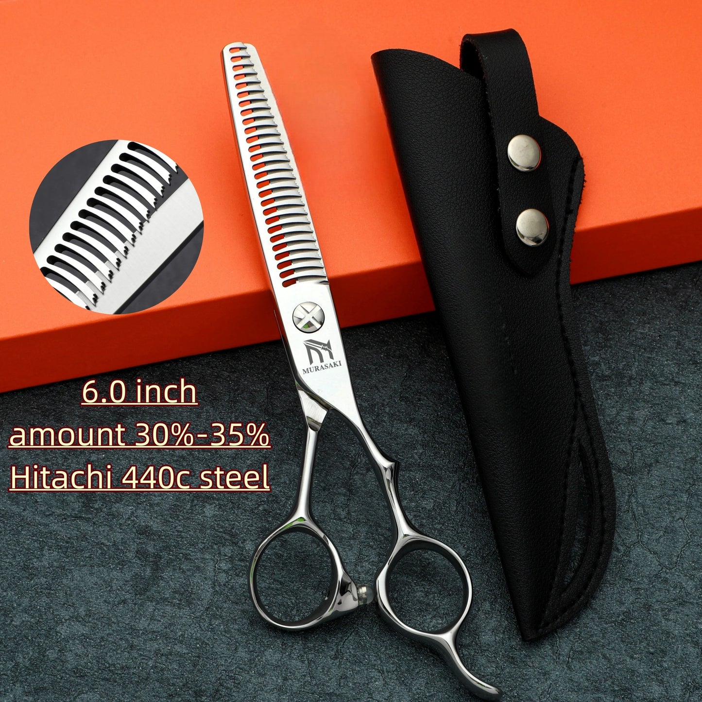 MURASAKI 6.0 inchhair thinning scissors，Professional Barber Accessories，Made by Hitachi 440C Steel，High-end Hair Cutting Tools