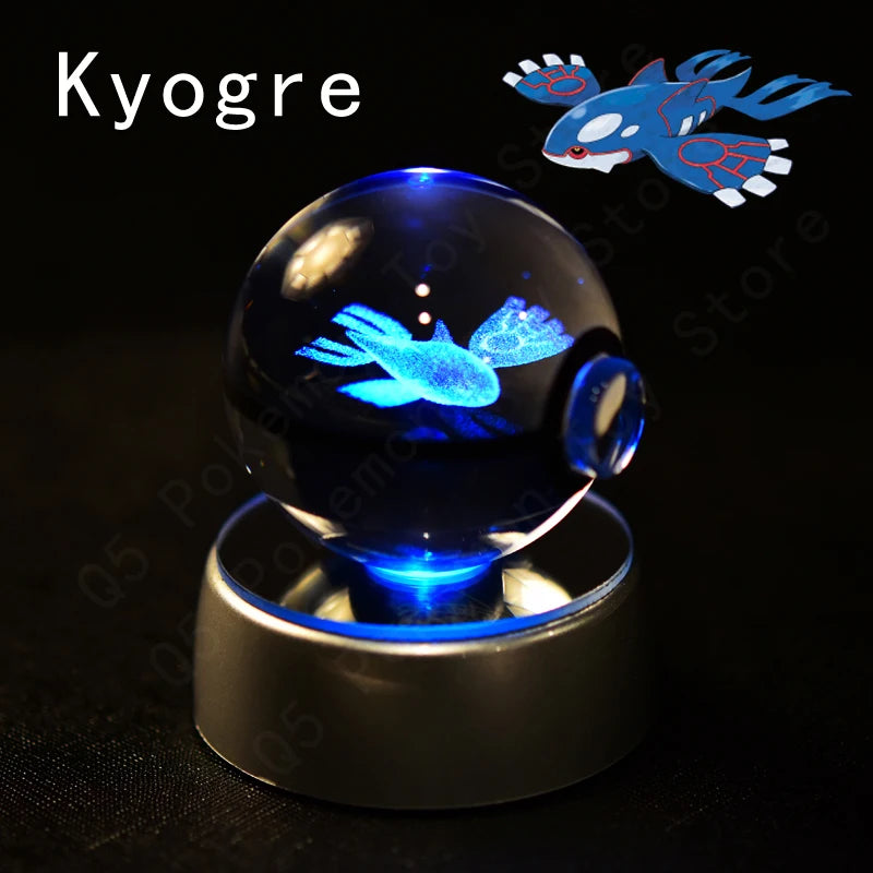 Pokemon Crystal Ball 3D Pikachu Mewtwo Gengar Pokeball 3D Night Light Lamp Glass Statue Pokemon Crystal Ball Kids Birthday Gift