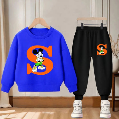 Disney Spring and Autumn Mickey Printed Boys 2-piece Sets Children's Casual Sweatshirt and Sweatpant 2pcs Set Kids Hoodies Set