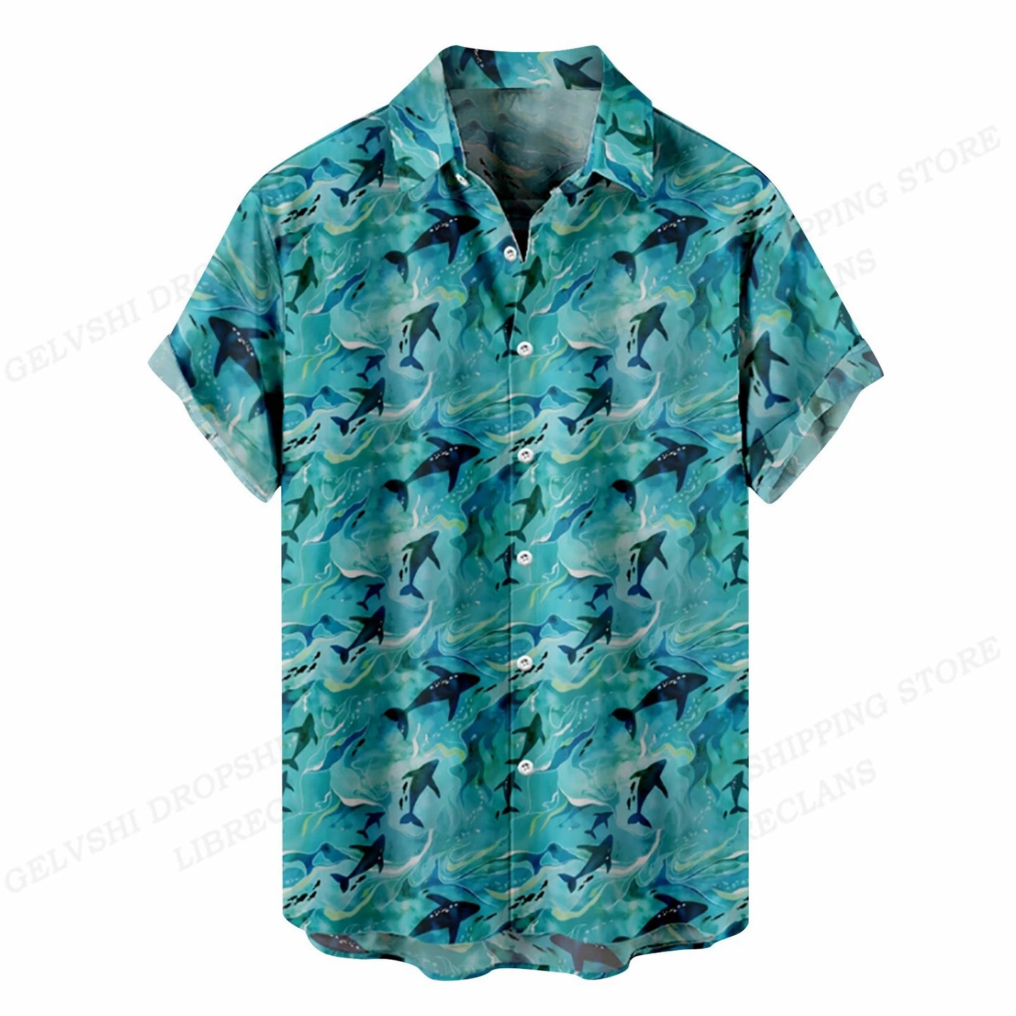 Summer Hawaiian Shirts Fish Printed Shirt Men Women Fashion Short Sleeve Blouse Men's Vocation Lapel Beach Camisas Sea